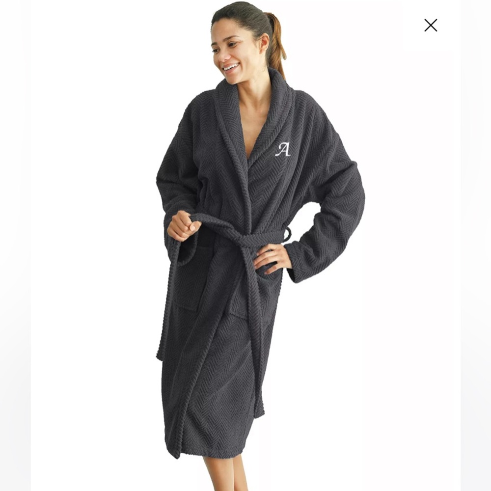 Linum Home Turkish Cotton Personalized Herringbone Bath Robe